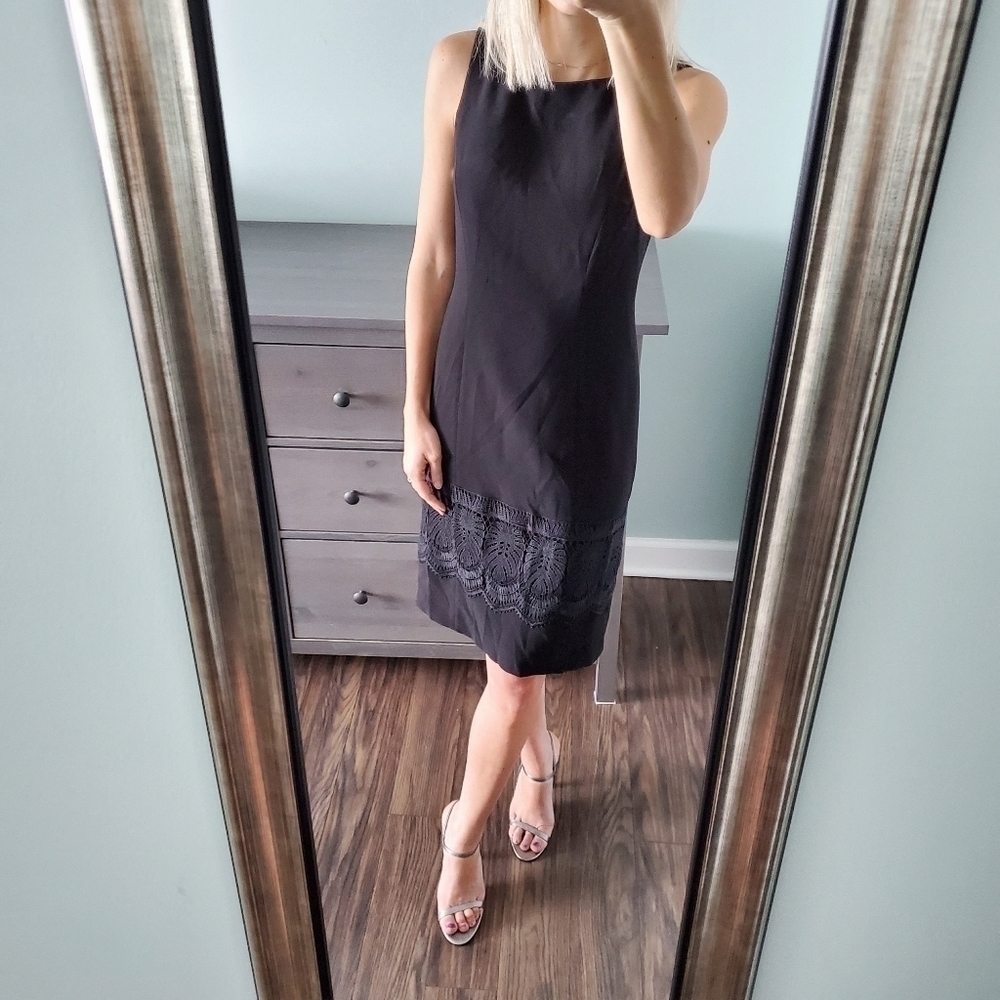 NEW Tahari A.S.L. Black Midi Embroidered Dress